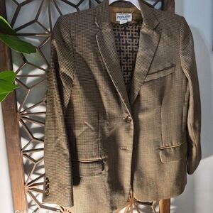 Pendleton Tan Checkered Houndstooth 100%wool Womans Pant Suit And Blouse